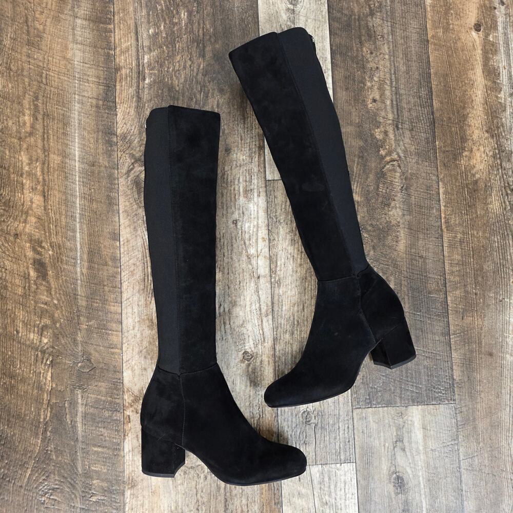 Sam Edelman Black Suede Knee High Boots Size 7 1/2 Minimalist Dark Academia